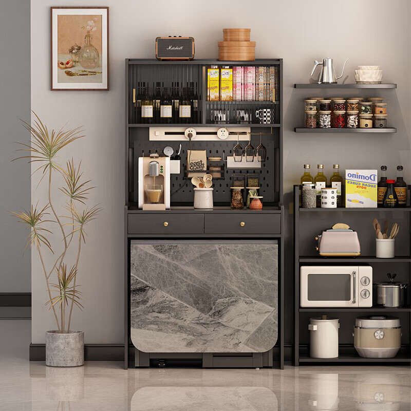 Isabel invisible foldable dining table cabinet integrated wall cabinet small apartment solid wood side cabinet kitchen door delivery 1.5 meter table-embedded side cabinet 0 area One table and two chairs