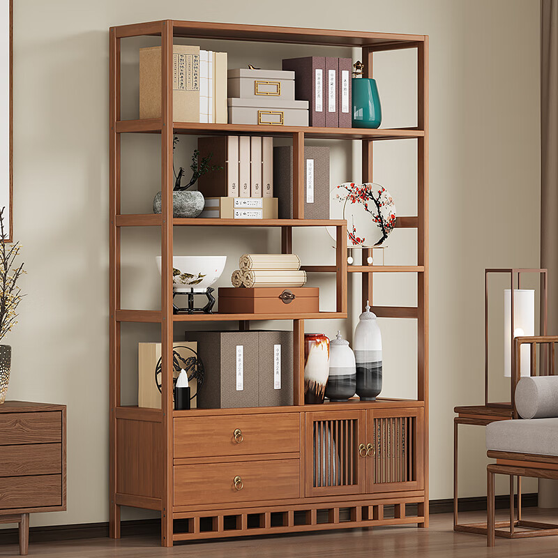 Sizhuge solid wood new Chinese style Bogu rack ornament display cabinet Duobaoge tea set partition tea storage storage shelf simple 80 simple style thickened and reinforced