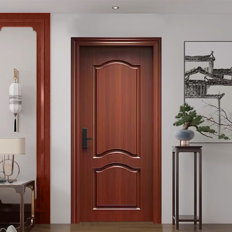 Solid wood door bedroom door walnut log painted door pure solid wood high-end wooden door room door interior door set door walnut pure solid wood log painted door A