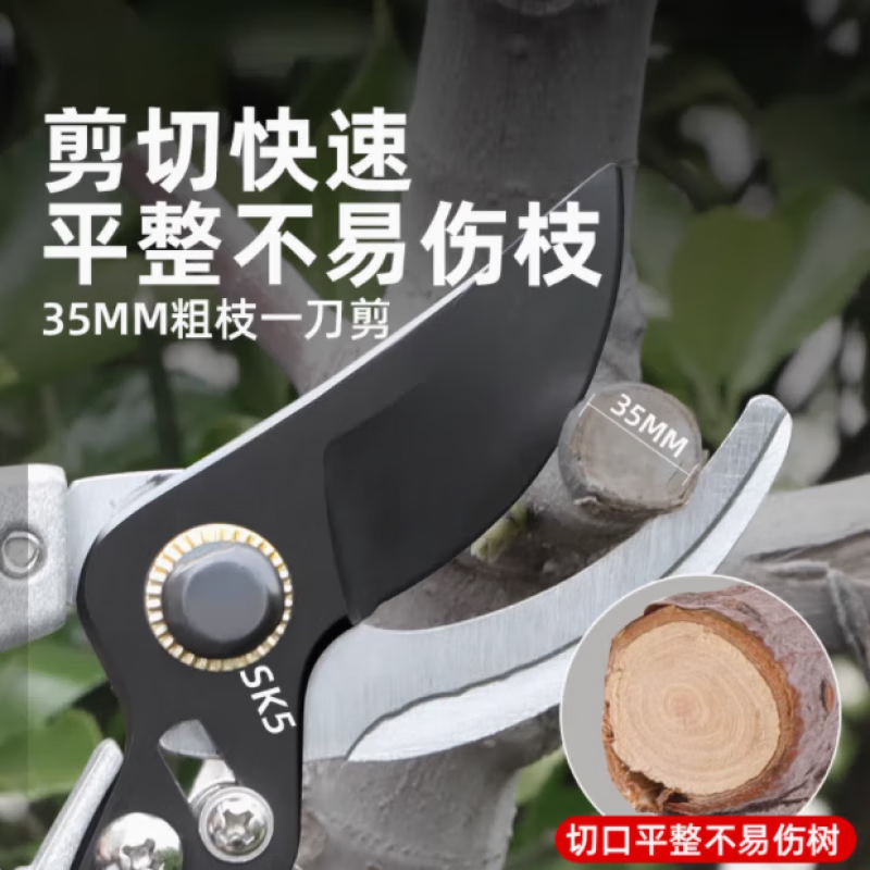 QCSK German gardening scissors, pruning shears for thick branches, special scissors for flower art, household garden fruit tree pruning shears, 1 pack, SK5 alloy blade