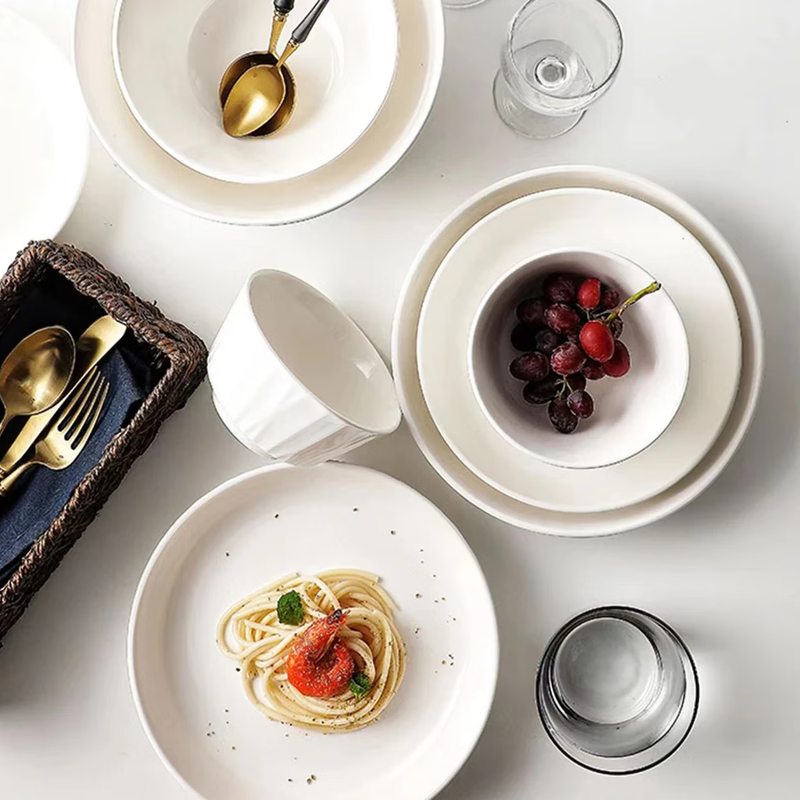 Household dish plate, simple Nordic style ceramic solid color plate, light luxury and high-end tableware, underglaze color salad steak plate, 8-inch glass plate, 2 pieces