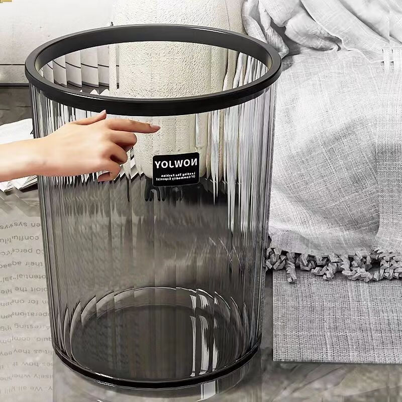 Room trash can household transparent light luxury living room large size bedroom kitchen bathroom office paper basket transparent flower bucket wise gray high-end transparent material waterproof and odor-proof thickened large transparent trash can with pressure ring 2 pack + garbage bag