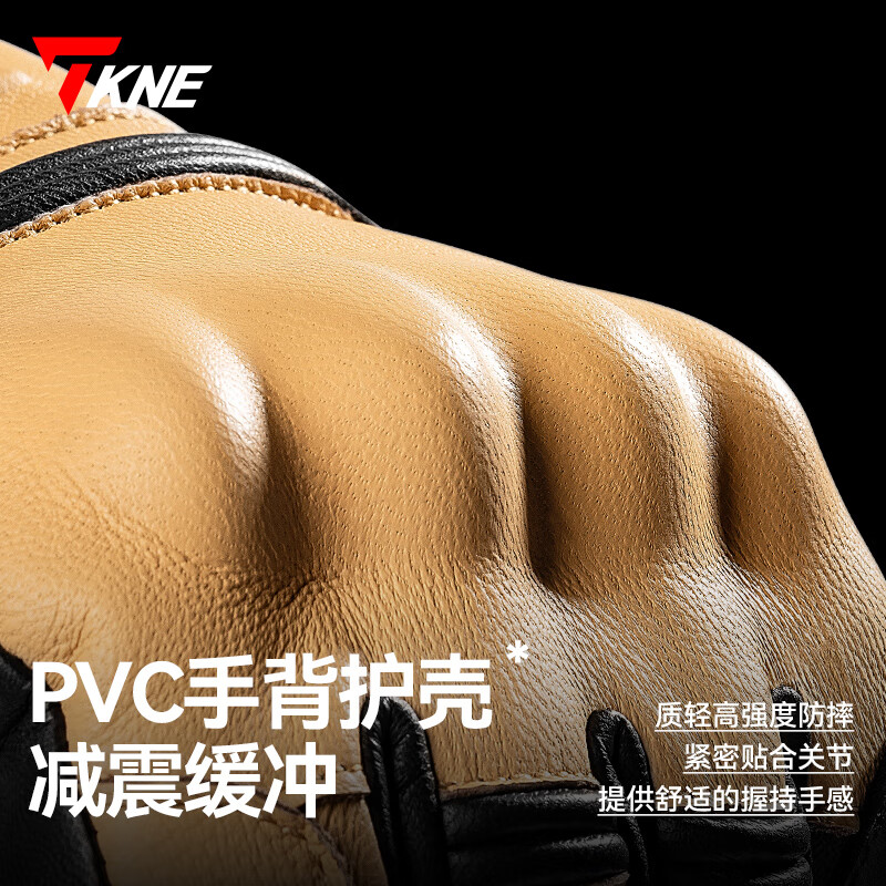 TKNE Autumn and Winter Motorcycle Riding Gloves Warm and Waterproof KP3-Brown Velvet-Winter Style L