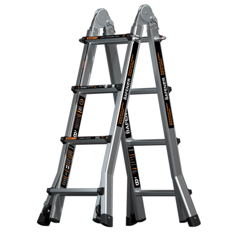 BAFEN folding ladder multi-functional telescopic ladder herringbone ladder aluminum alloy ladder engineering thickened lifting climbing portable household straight ladder four-step herringbone ladder + variable straight ladder 4 meters *1
