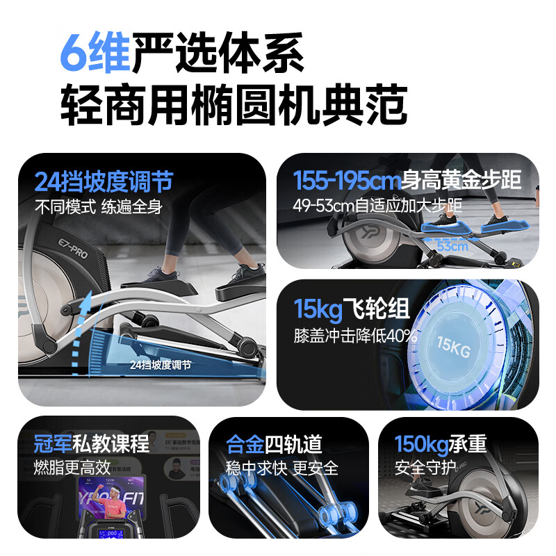 Easy run YPOO elliptical machine home commercial elliptical machine space walking machine fitness equipment E7 electric slope model-24 slopes/commercial large stride