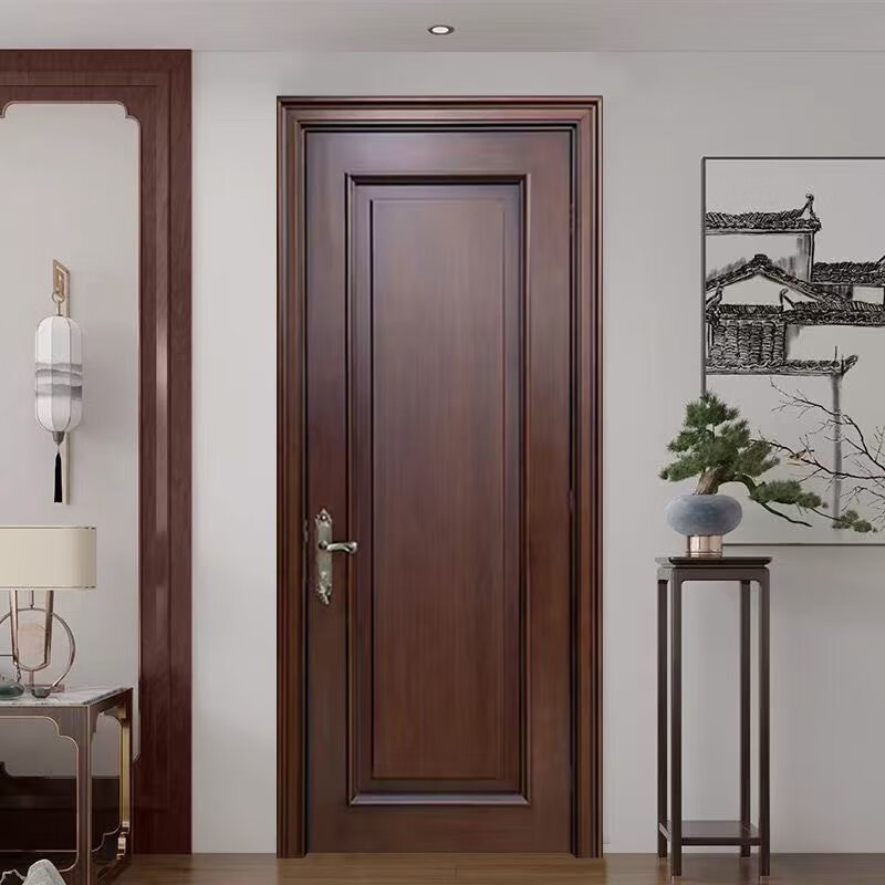 Solid wood door bedroom door walnut log painted door pure solid wood high-end wooden door room door interior door set door walnut pure solid wood log painted door A