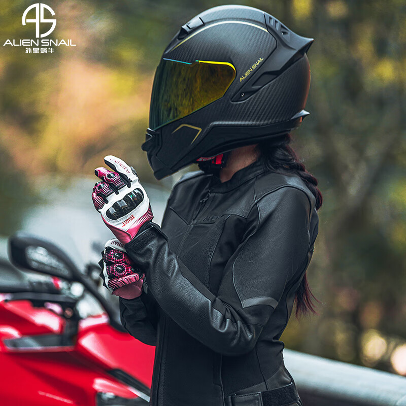 Alien Snail Women's T3 Gloves Carbon Fiber Anti-fall Women's Four Seasons Breathable Motorcycle Racing Motorcycle Riding Equipment T3 Red S