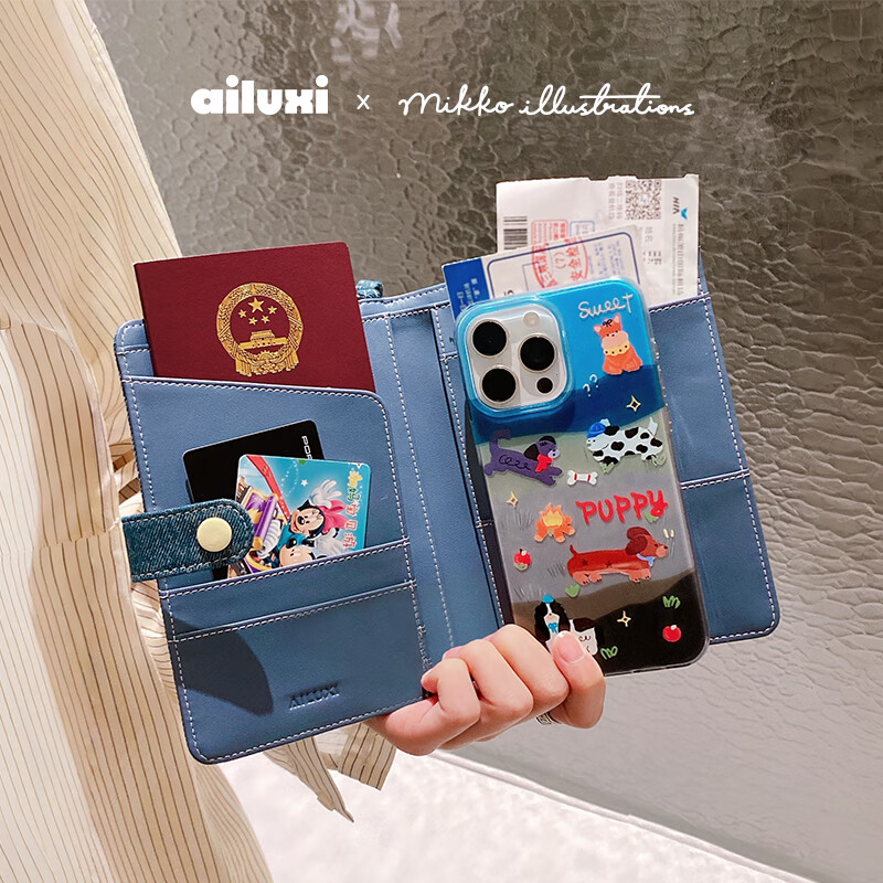 Ailuxi's new cute co-branded passport storage bag, large capacity hand wallet and card bag, two-in-one birthday gift for girlfriend
