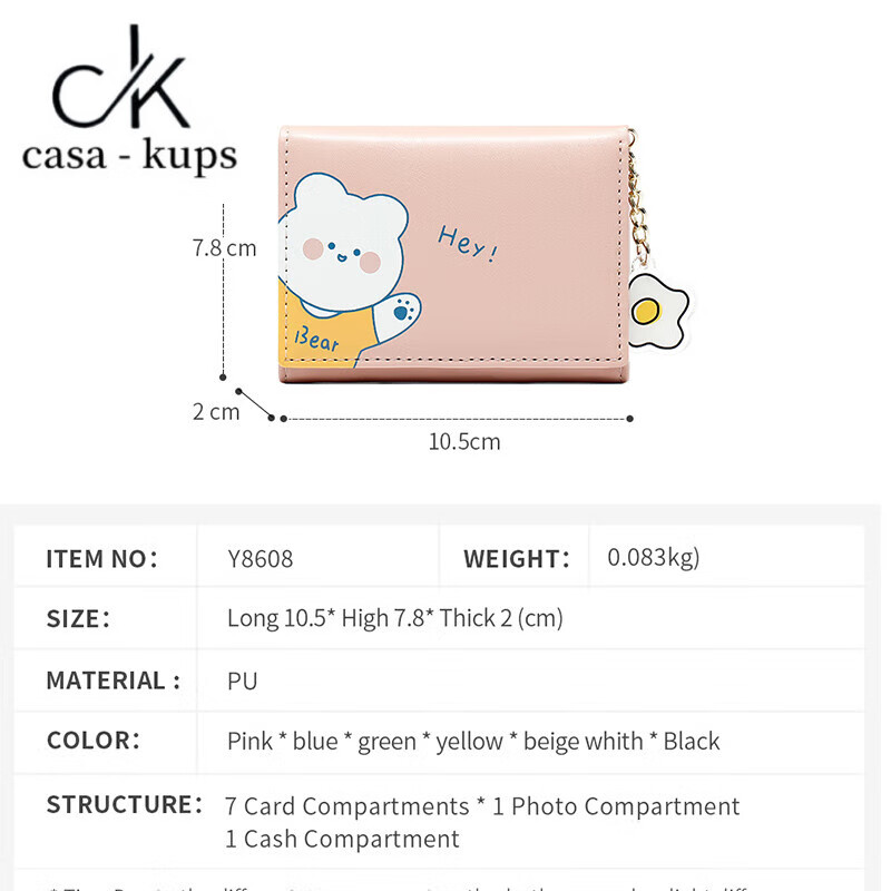 Casa-kupsCK Japanese and Korean small fresh printed short folding women's small wallet mini fashion trendy cute student small wallet 8608 pink