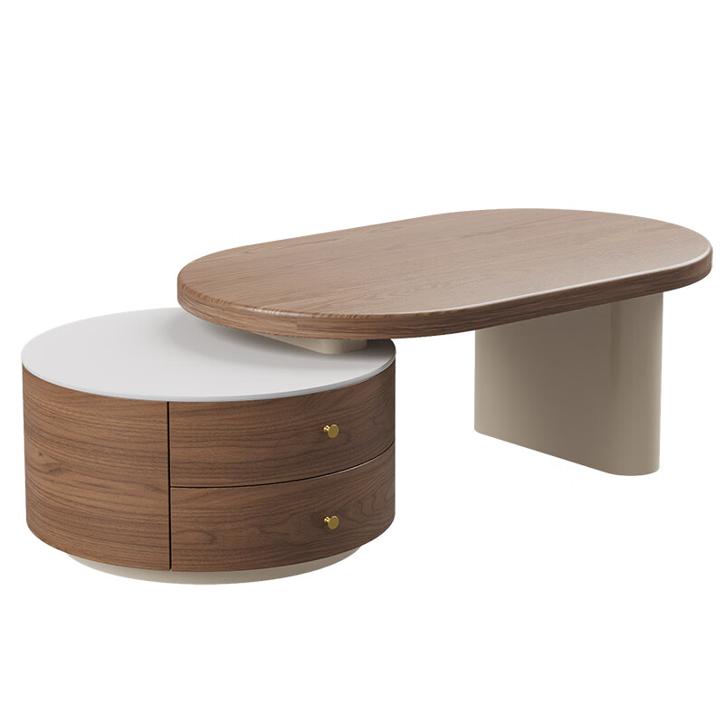 Zuo Ke Zuo's home antique solid wood retractable coffee table living room household small apartment 2025 new retro high-end light luxury tea table combination solid wood thick round retractable coffee table 120cm