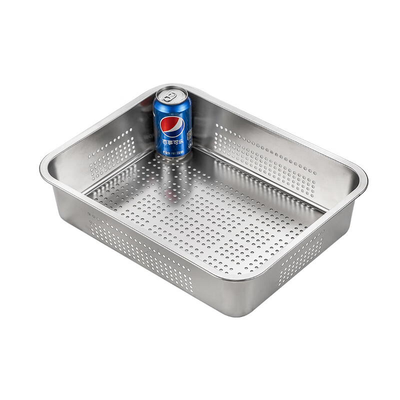 MOZHOU German quality food grade thickened and deepened stainless steel rectangular drain pan with holes and cover for washing vegetables and drying water and draining basin burgundy 36*27*20cm non-porous