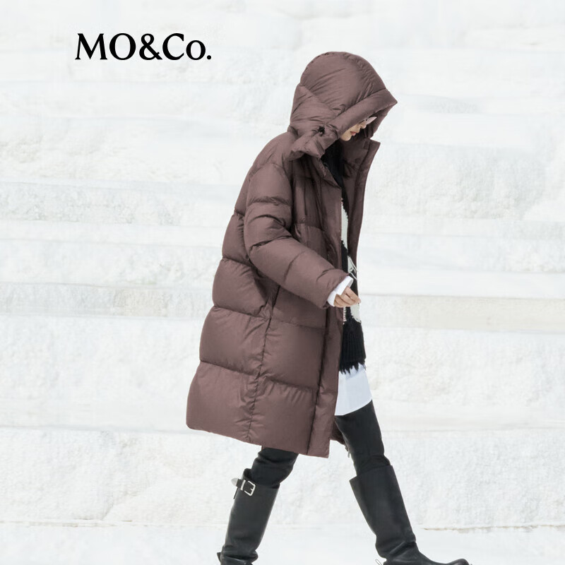 MO&Co. Waterproof detachable hooded long down jacket for women