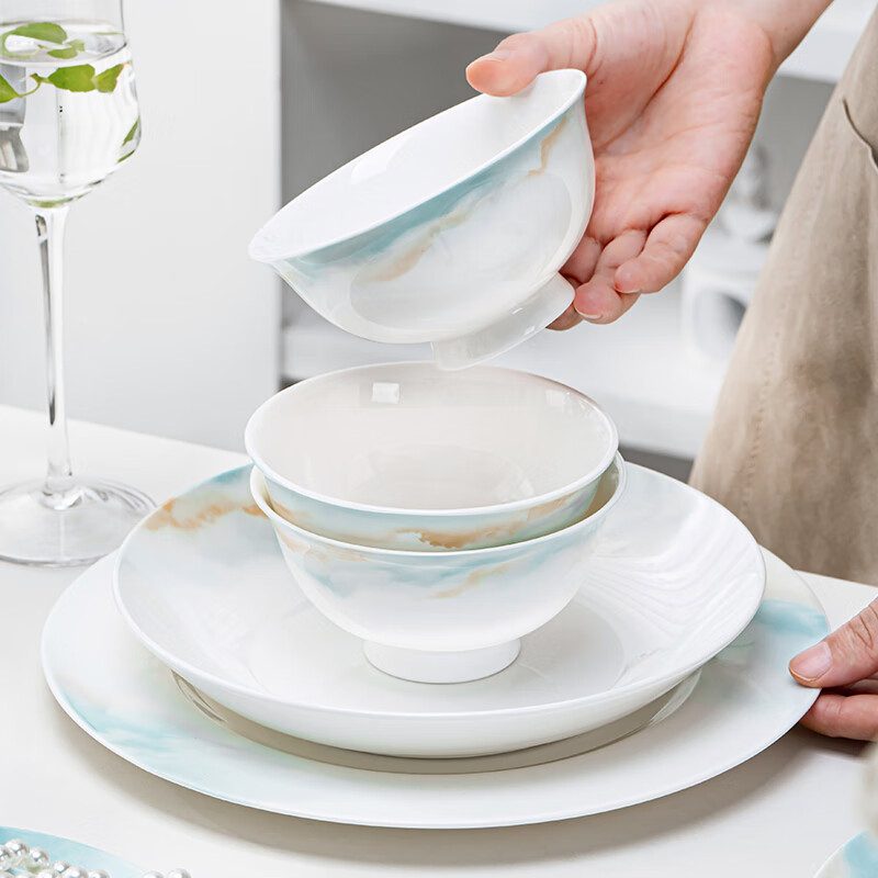 NINE CRANES bowl set 2025 new ceramic Jingdezhen modern simple tableware bowl and plate combination plate bowl household 32 pieces