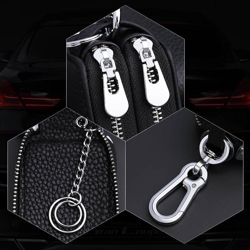 Liyou high-end quality key bag storage bag unisex key bag car key cover simple waist-hanging mini bag black Toyota double layer bag