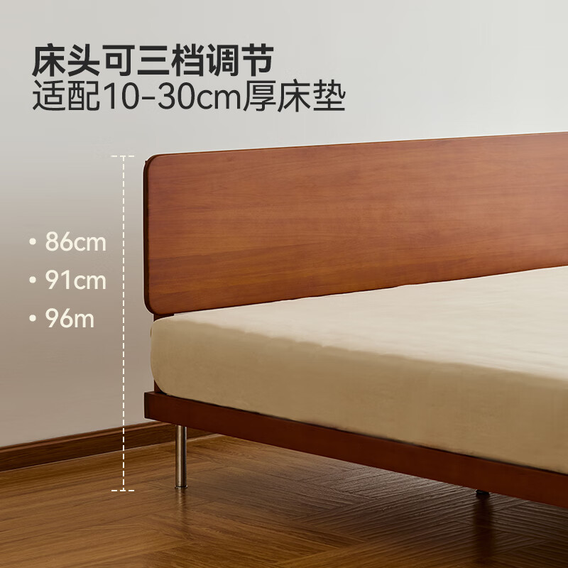 MUU solid wood bed small apartment bed 1.5x2 meters minimalist style secondary bedroom master bedroom furniture single bed double bed