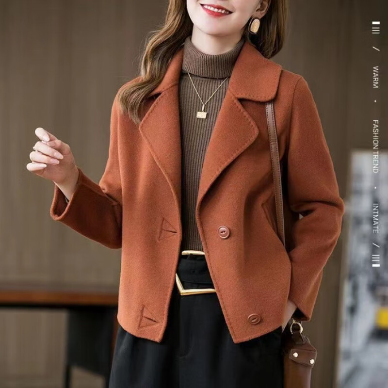 Pierre Cardin High-end Woolen Coat Women's Fashion Short Style Small Mom Looks Slim 2025 Spring and Autumn New Camel Woolen Coat Caramel Color M Recommended 95-105 catties