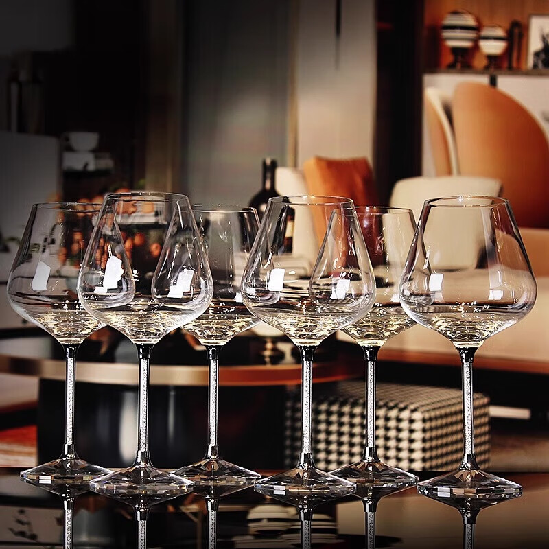 Hubei light luxury burgundy red wine glasses for home use 2-pack gift box wine glass goblet for wedding gift diamond bottom gold diamond red wine glass 520ml 2 pieces