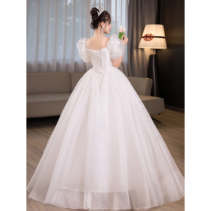 Sainte-Nice French-style fugitive princess wedding dress bridal main yarn heavy industry high-end one-shoulder light luxury petite 2025 new model for going out white floor-length style (wedding dress + 8-piece set) L Weight about 110 pounds