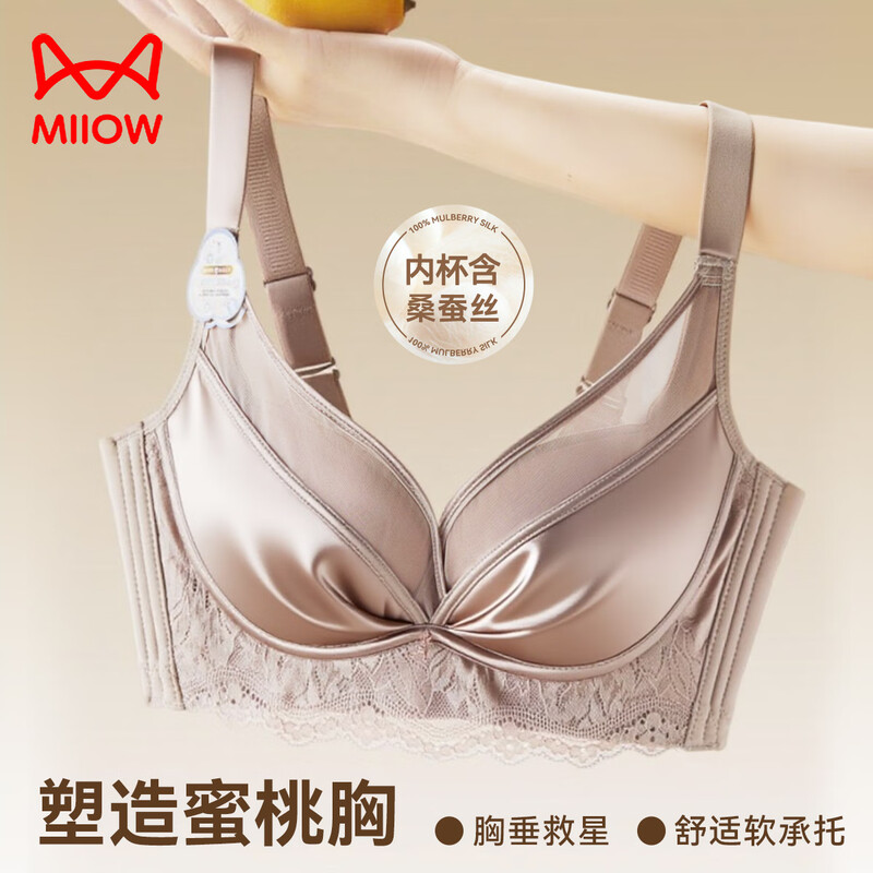 Catman small breast push-up underwear peach breast mulberry silk anti-sagging beautiful back without wire rim new style breast-retracting bra