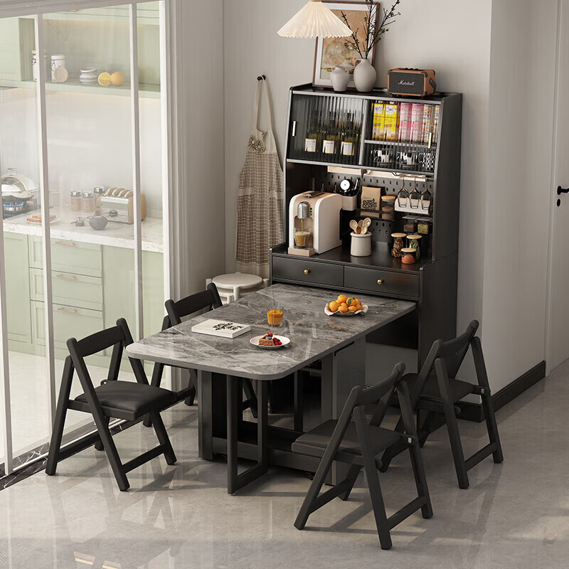 Isabel invisible foldable dining table cabinet integrated wall cabinet small apartment solid wood side cabinet kitchen door delivery 1.5 meter table-embedded side cabinet 0 area One table and two chairs