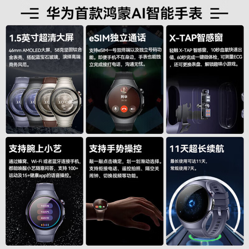 Huawei (HUAWEI) high-end new products Huawei watch WATCH5 smart sports watch AI fingertip blood oxygen health monitoring independent call blood pressure blood sugar assessment Valentine's Day birthday gift male god high-definition 46mm Jupiter Brown + customized titanium hollow silver bamboo steel belt 2025 flagship fashion new style