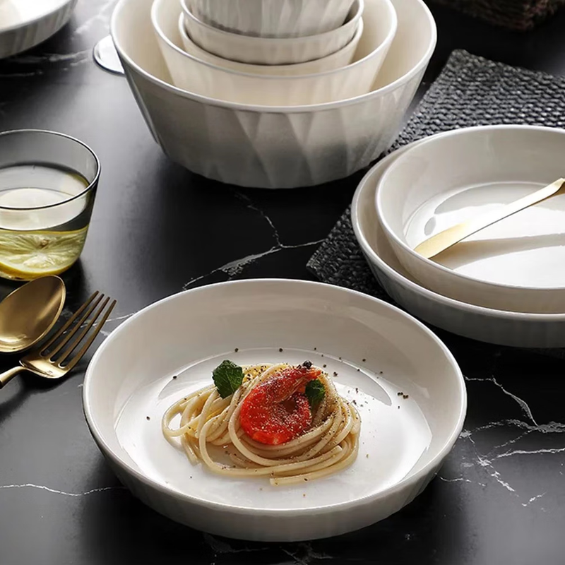 Household dish plate, simple Nordic style ceramic solid color plate, light luxury and high-end tableware, underglaze color salad steak plate, 8-inch glass plate, 2 pieces