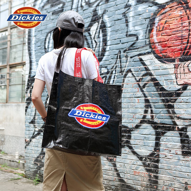 Dickies casual shoulder shopping bag woven bag portable snakeskin bag large capacity storage foldable environmentally friendly bag black