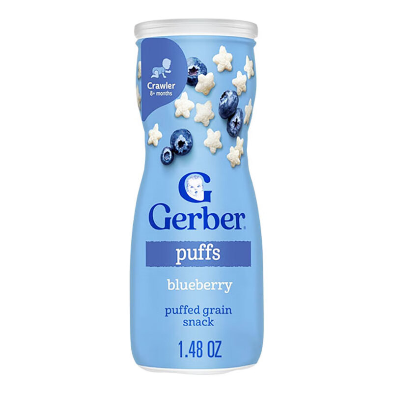 GERBER infant food supplement Star Puffs 3 sections for babies over 8 months old baby snacks baby food supplement imported from the United States 0 additions Blueberry Puffs 42g/can