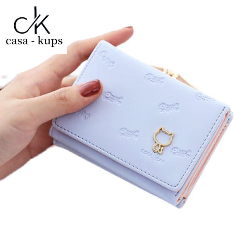 Casa-kupsCK small wallet women's short 2025 new simple small fresh student card bag coin purse cute cat wallet pink