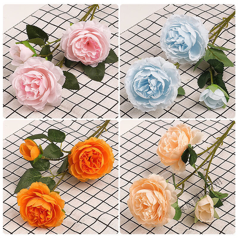 3 peonies artificial flowers wedding decoration artificial flowers artificial peonies home living room decoration flowers three peonies (orange) 1 branch
