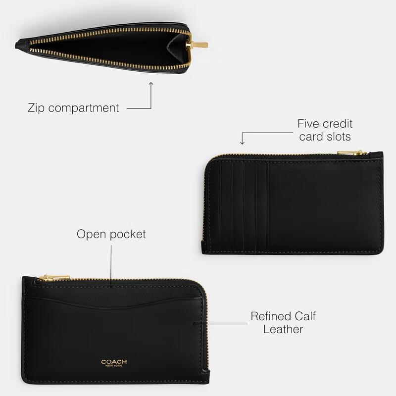 COACH Women's Wallet Multi-card Slot Zipper Sandwich Business Simple Commuting Leather Wallet Gift for Girlfriend Black ONE SIZE