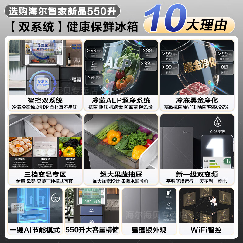 Haier launches Leader Refrigerator Dual System 575, new product debut French multi-door household dual-cycle variable frequency air-cooled frost-free first-class energy-efficiency refrigerator Dual-system dual-cycle + ALP ultra-clean system + three-speed variable temperature
