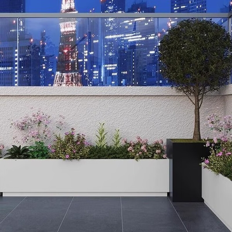 Light flower box outdoor balcony terrace courtyard planting box stainless steel wrought iron finished partition indoor luminous flower bed luminous white length 100*width 30*height 40cm