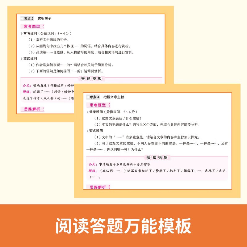A complete volume of junior high school Chinese reading comprehension and answer templates for the high school entrance examination. 2026 RJ People's Education Edition reading question universal template test points and real questions to connect to the high school entrance examination and high school entrance examination sprint answers.