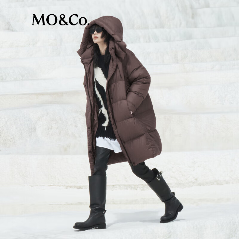 MO&Co. Waterproof detachable hooded long down jacket for women