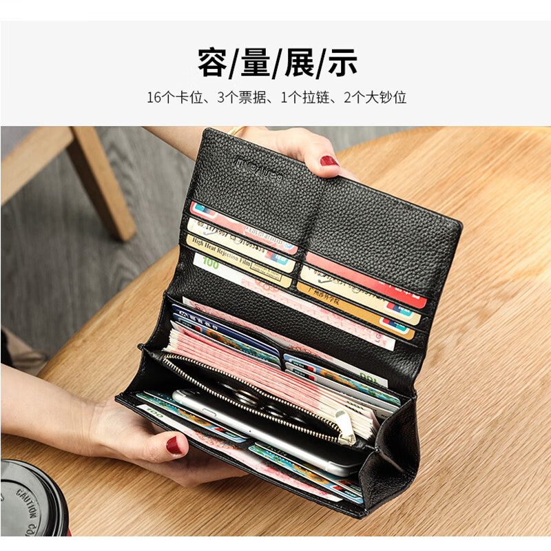 Banyanu New Product 2025 New Women's Wallet Women's Long D-Buckle Large Capacity Personalized Painted Women's Cowhide Wallet Color Rose-Anti-Theft Brush