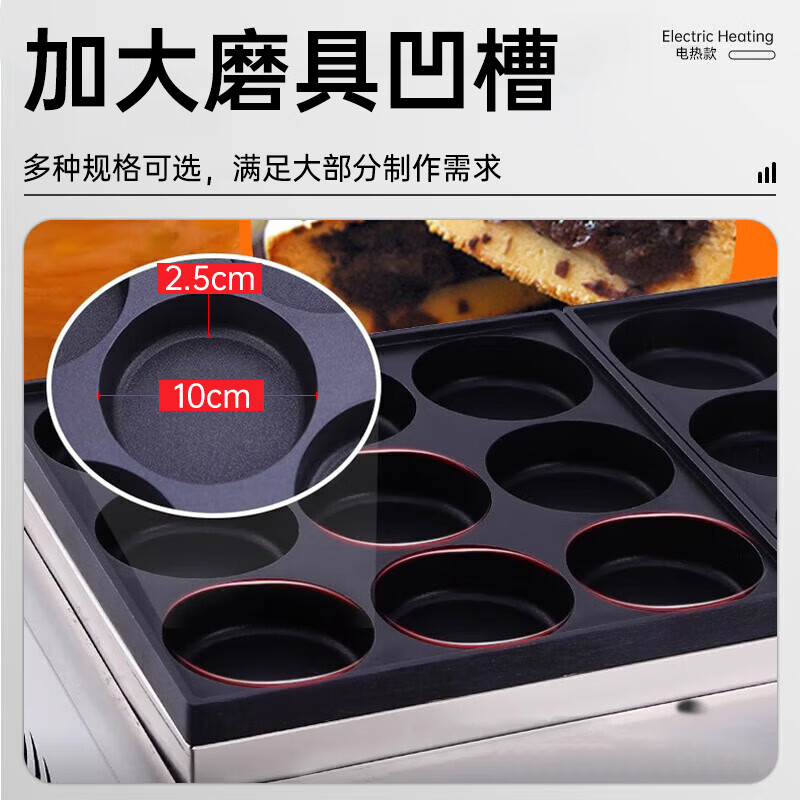 Luohua Egg Burger Machine Omelette Artifact Plug-in Gas Stall Commercial Fried Octopus Meatball Baking Pan Egg Burger Machine Double Plate 18 Holes Diameter 10cm Constant Temperature Electric Heating Model + Tool Set