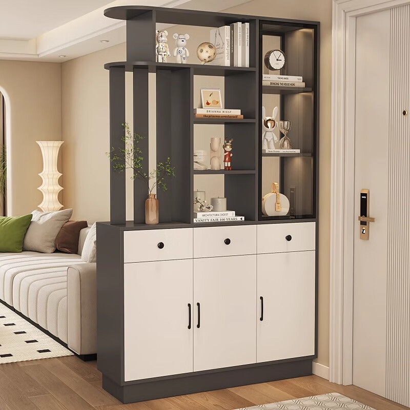 Palm Pearl Home solid wood entrance cabinet double-sided partition facing the door foyer shoe cabinet small apartment living room storage multi-functional wine cabinet right solid wood ecological board warm white length 100 depth 35