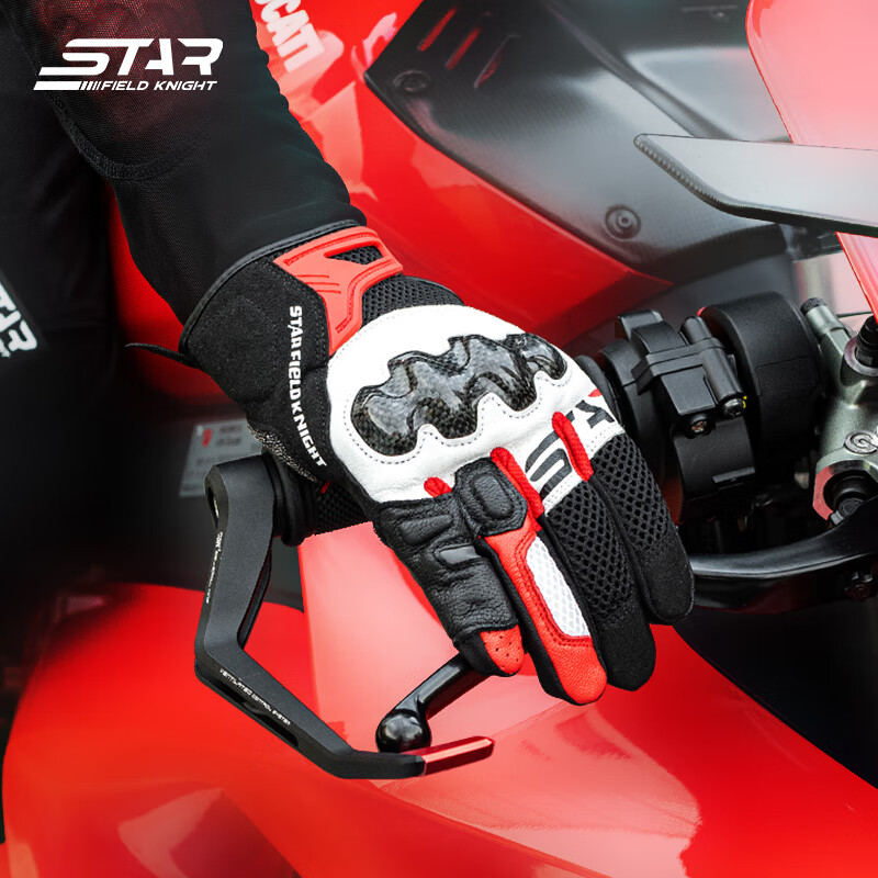 Star Knight Motorcycle Riding Gloves Spring and Summer Racing Motorcycle Carbon Fiber Breathable and Wear-Resistant Cycling Equipment Black Red L Code
