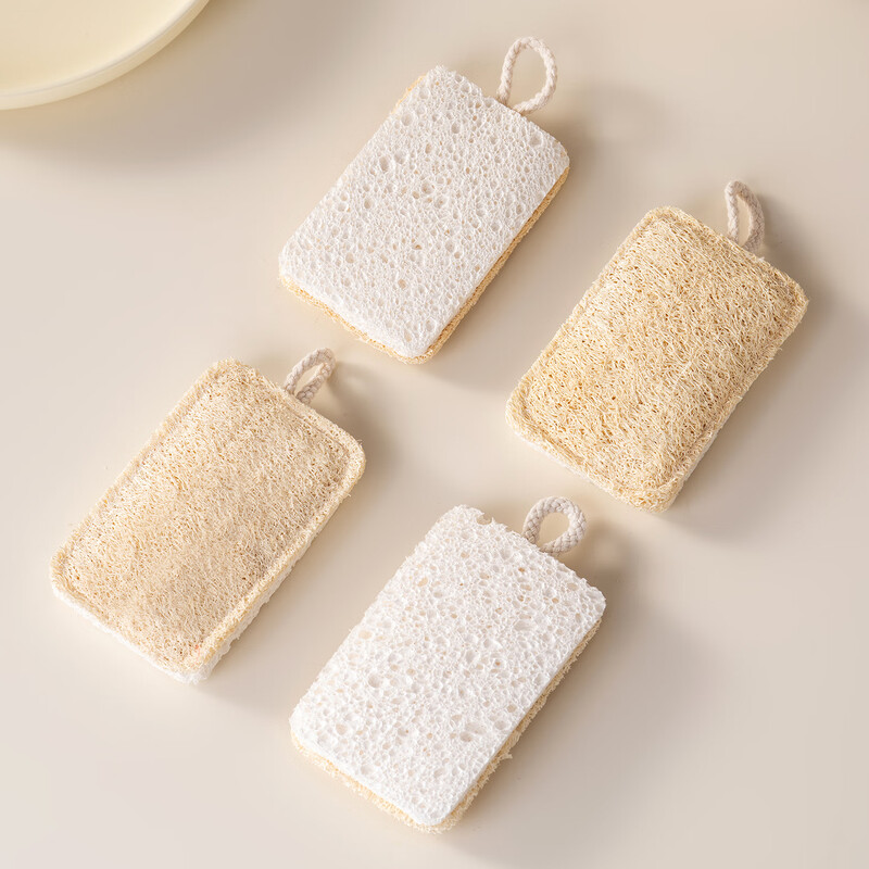 Onlycook wood pulp cotton loofah double-sided dishwashing wipe kitchen scrub pot cleaning sponge wipe magic wipe scouring pad-4 pack