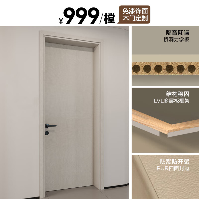 Quanyou Whole House Customized Bedroom Doors Wooden Doors Kitchen Doors Home Interior Doors Moisture-Proof, Insulation, Soundproofing, Paint-Free Simple Doors 999/昘 (Contact customer service for specific plans)
