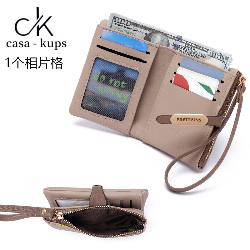 Casa-kupsCK New Fashion Small Fresh Printed Short Wallet Women's Large Capacity Hand Strap Coin Purse Student Wallet 2025 Pink