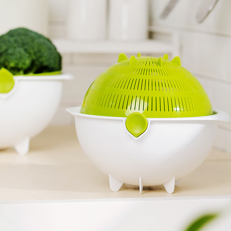 Camellia double layer sink drain basket kitchen household plastic fruit washing living room water filter sieve rice washing vegetable basket small size 2 pack blue + green