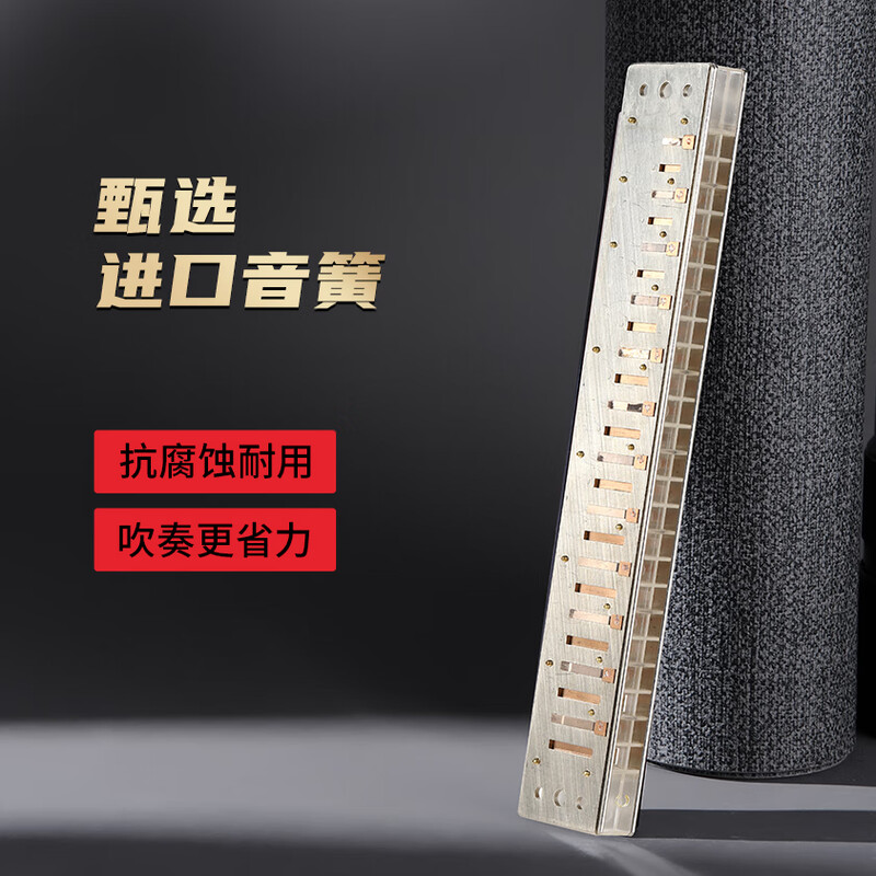 Guoguang 24-hole Guozhiguang wave harmonica (silver, transparent grid, with teaching materials, glasses case)