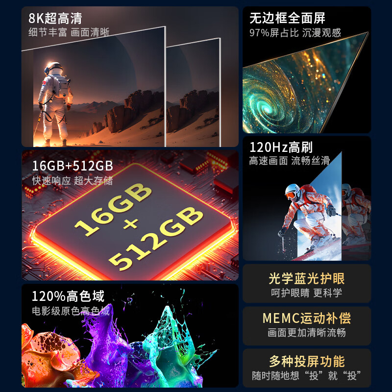 Super Color Ace Top 10 TVs New Frameless 8K LCD Full Screen Ultra HD Blu-ray Smart Network WiFi Voice Mobile Screen Projection Living Room Home Eye Protection 75-inch Frameless Smart Network Ultimate Edition Worry-Free After-Sales + Door-to-Door Delivery + Brand Extended Warranty