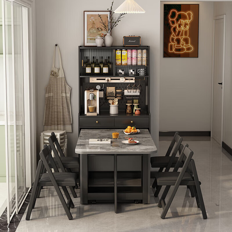 Isabel invisible foldable dining table cabinet integrated wall cabinet small apartment solid wood side cabinet kitchen door delivery 1.5 meter table-embedded side cabinet 0 area One table and two chairs