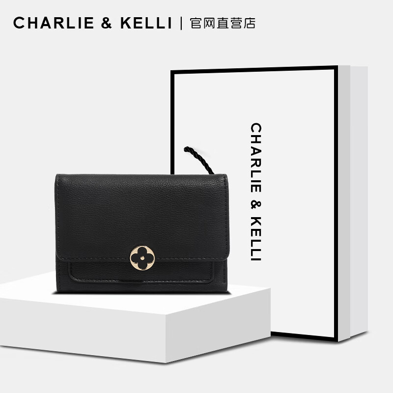 CHARLIE&KELLI women's short wallet card bag all in one simple hand holding new card holder wallet ins black