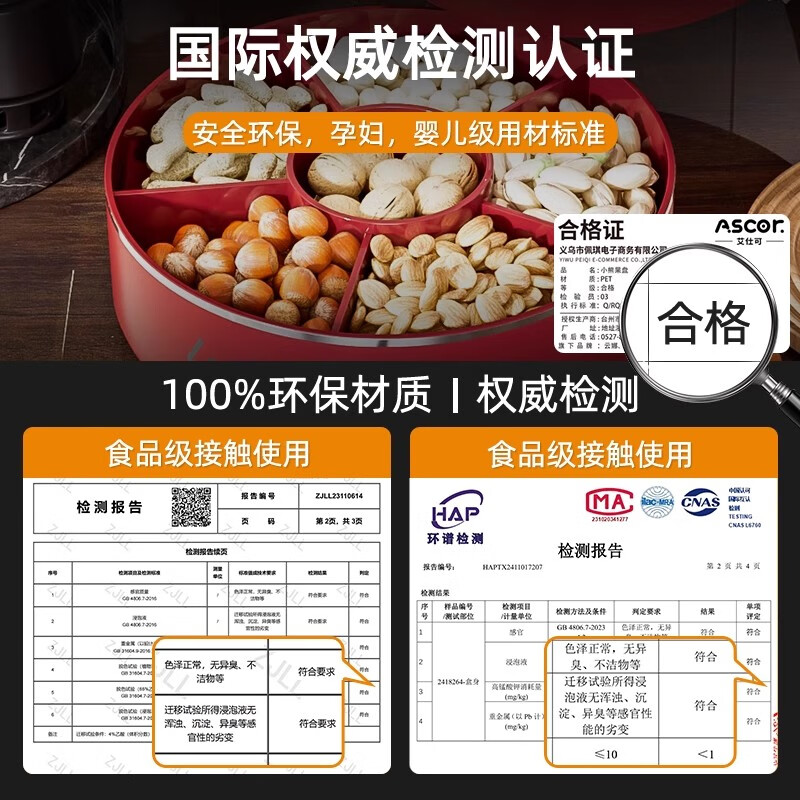 Axco New Year's Wedding Engagement Fruit Plate High-End Exquisite High-Looking Fruit Plate for Living Room and Tea House Fruit Snacks and Dried Fruit Storage Box 360 Rotation丨Chinese Red-Single Layer