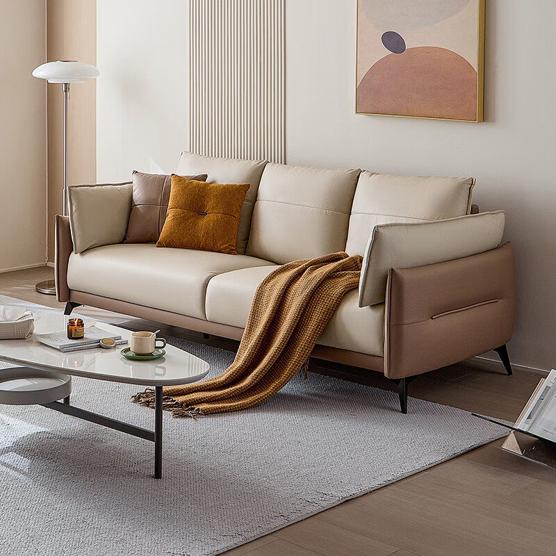 Lin's home fabric sofa living room small apartment minimalist style straight line technology cloth cream style BS103-48 hours delivery