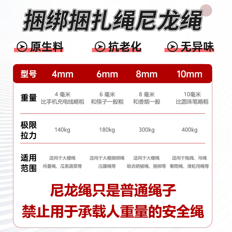 Cast-solid nylon rope core-covered wear-resistant and anti-aging binding rope nylon line greenhouse drawstring white braided rope 3mm*100 meters